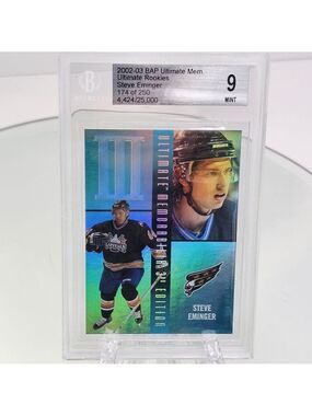 2002-03 Be A Player Ultimate Memorabilia Rookies Steve Eminger GRADED 9